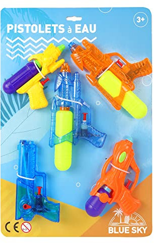 BLUE SKY - 5 Pistolets À Eau - Jeu de Plein Air - 048155 - Multicolore - Plastique - 25 cm - Jouet Enfant - Jeu de Plage - Piscine - À Partir de 3 Ans