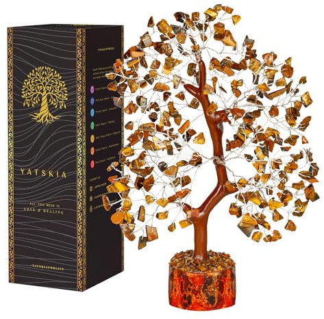 YATSKIA Tigerauge Kristall - Künstliche Bäume, Bonsai-Baum, Heilkristalle, Baum für Zuhause, Baum des Lebens Chakra, Balancing Tree, Chakra Geschenke, Kristallgeschenke für Frauen, Glück Home Decor