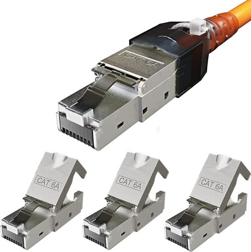 Connecteur RJ45 sans Outil Cat 6a Fiche Mâle Réseau 10Gbit/s Fiche à Sertir Blindée avec Connexion LSA pour câble ethernet Cat 7 Cat6a Cat6 8 pôles Plug | 4 pièces