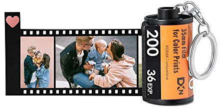ALBERTBAND Porte-Clés Personnalisables Photo x5/8/10/15/20,Porte-clés Album Photo caméra Film Rouleau,Cadeau d'anniversaire de Noël Rétro pour Papa Maman Amant Ami (FilmRoll)