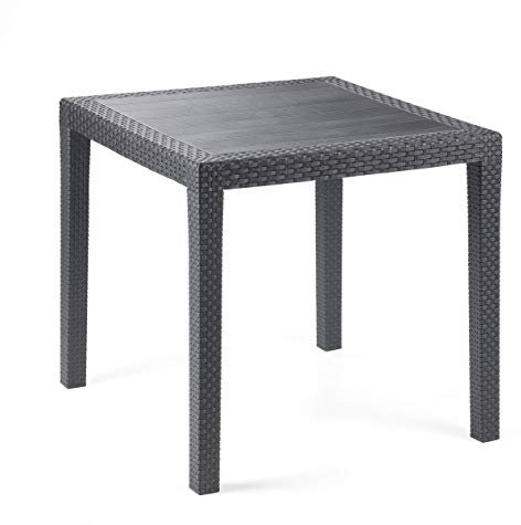 Dmora - Außentisch Agrigento, quadratischer Gartentisch, festes Regal in Rattan-Optik, 100 % Made in Italy, 79x79h72 cm, Anthrazit