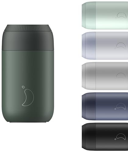 Chilly's Series 2 Coffee Cup - Tight Seal, No Sweating - BPA-Free Stainless Steel - Reusable - Double Walled, Vacuum Insulated - Pine Green, 340ml