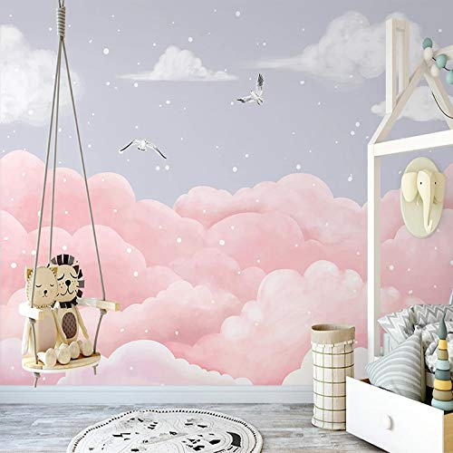 BYSQX Fond D'Écran 3D Mural Peint À La Main Romantique Rose Nuages Papier Peint Intissé Tapisserie Murales Panoramique 3D Mur De Fond Tv Papier Peint Chambre Enfant Adulte Poster Murales 400X280Cm