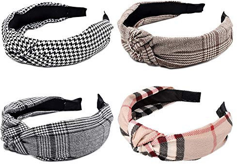 Plain Check Pattern Headbands for Women, 4 Packs Mixed Fabric Hair Band, Knot Hairbands Accessories im Bereich der Frauen;
