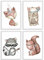 HappyArts® | Kinderzimmer Bilder A4 Poster 4er Set Deko Mädchen Junge Babyzimmer | Aquarell Waldtiere Waldfreunde Bär Boho Fuchs OHNE RAHMEN