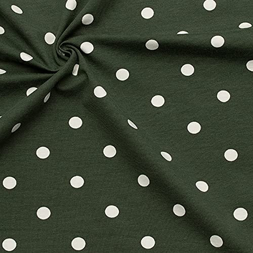STOFFKONTOR Baumwoll Stretch Jersey Stoff Classic Dots 3 - Öko-Tex Standard, Meterware - zum Nähen von Kleidern, Röcken, Shirts (Oliv-Grün)