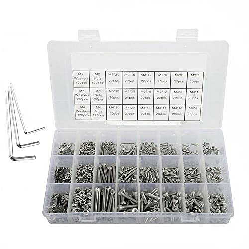 1080 Stück Schrauben, Muttern, Abfluss-Sets, M3, M4, M5 Edelstahl Innensechskant-Knopfmuttern, Bolzen, Abfallsortiment, Kits Hardware Schrauben Muttern Kits