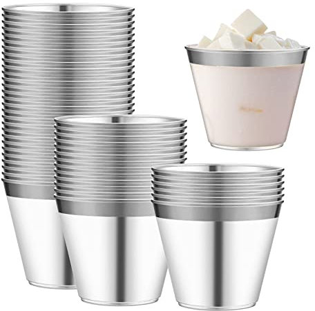 Delamiya 50 Stück Sektgläser Plastik 255ml, Trinkbecher Plastikbecher mit Silberrand, Wiederverwendbar Party Weingläser, für Party Hochzeit Picknick Geburtstag Strand Camping (Silber)
