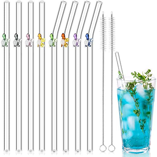 8 Stück Valentinstag-Herz-Trinkhalme mit Design, bunt, bruchfest, gebogene Trinkhalme, 20.3 cm, transparentes Glas, Smoothie, Strohhalm, Schildkröte, transparent, niedlich mit 2 Bürsten (Schildkröte)