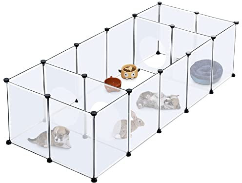 BRIAN & DANY DIY Pet Playpen, Portable Plastic Yard Fence for Small Animals, 18 Panels, 148cm X 75cm X 48cm, Smoke