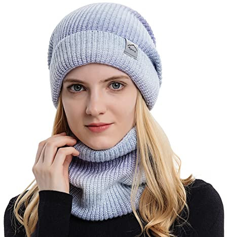 TAGVO Wintermütze und Loop Schal Damen Winter Warme Mütze Beanie Schal Set mit Dicke Fleecefutter für Ski