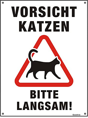 Goodvia XXL Vorsicht Katzen Schild 40 x 30 cm mit Vorgebohrten Löchern Kunststoff Schild Bitte Langsam Fahren Schild Groß Warnschild mit UV Schutz für Außenbereich Innenbereich