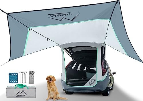 M KARMATER Tenda per portellone posteriore SUV con tenda parasole a tre lati e zanzariera a trasmissione, tenda da campeggio a prova di sole per auto, tenda universale per SUV, antivento, tenda da