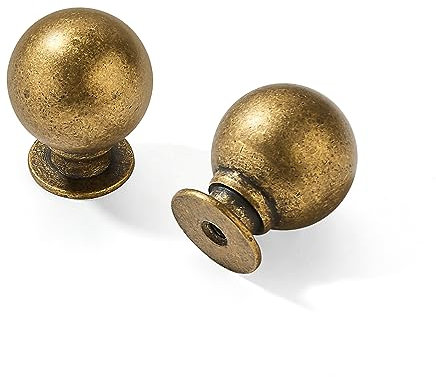 CABDM Schubladenknöpfe aus Messing, 10 Stück, 2,5 cm, antikes Messing, Schrankknöpfe, Küchenschrank, Hardware, Vintage-Kugelknäufe, Antinque Gold, Griffe für Schubladen.