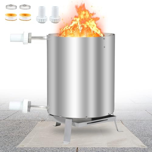 Daromigo Poolheizung mit Feuer, Poolheizung Feuertonne mit Heizspirale, 32-38mm Anschlüsse, Poolofen Heizungen für Schwimmbäder,100% Edelstahl Poolheizung mit Hitzebeständige Feuerfestmatten