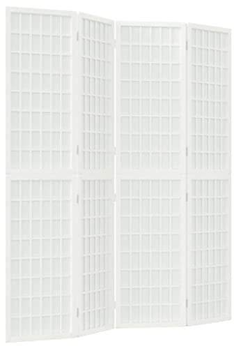 4 teilig Paravent Faltbarer, Raumteiler Spanische Wand mit Streben aus Holz, Sichtschutz Raumtrenner Trennwand Stellwand Sichtschutzwand Home Office Deko, 160x170 cm Weiß