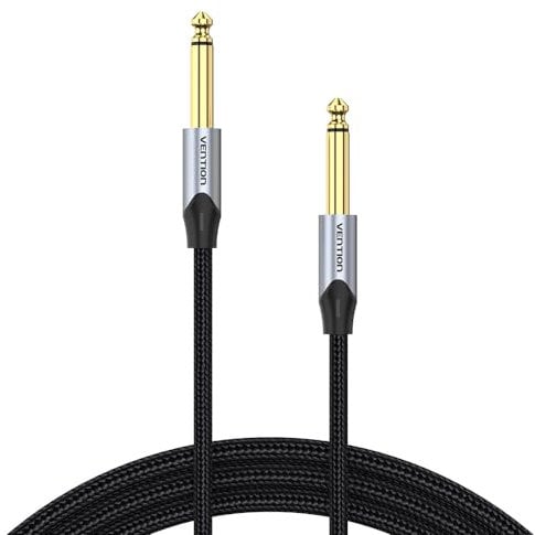 VENTION Cable de guitarra de 6,35 mm para instrumentos, 1/4 pulgadas, conector TS de 6,35 mm a conector jack de 6,35 mm para altavoces, amplificador, bajo, mezclador – 5 m