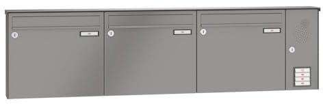 RENZ/Basic B / 3er Aufputz-Briefkastenanlage Wand-Briefkasten mit Sprechfeld/RAL-Farbe 9007 Volumen 12 L/Dein-Briefkasten.de