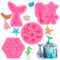 4pcs Moldes Silicona Cola de Sirena, 3D Marina Animales Fondant Molde, Mould Conchas del Mar, Moulds para Pastel de Animales Oceánicos para Tartas, Pasteles, Magdalenas, Chocolate