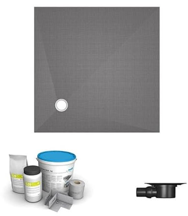Receveur de douche à carreler 120 x 120 WEDI Fundo Primo carré écoulement excentré + bonde horizontale + kit d'étanchéité
