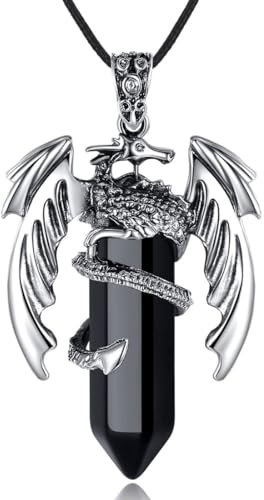 LEEQ Drachen Kette für Herren - Kristalle Ketten für Herren Edelsteine Anhänger Sechseckiger Edelstahl Silber Herren Halsketten Spiritueller Schmuck Halskette