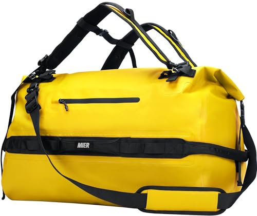 MIER Große wasserdichte Reisetasche mit Rolltop, Trocken-Rucksack, Seesack für Kajakfahren, Rafting, Bootfahren, Schwimmen, Camping, Reisen, Fitnessstudio, Strand, 60 l/80 l (Gelb, 60 l)