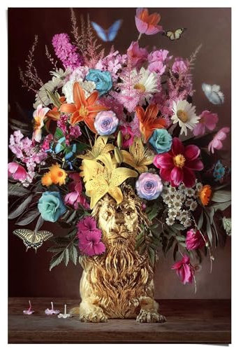 REINDERS Poster, Lion Vase, Wohnzimmer, Poster, Wanddeko, Room Decor, 150 gr. glänzend Bilderdruckpapier, Mehrfarbig, 91,5x61cm