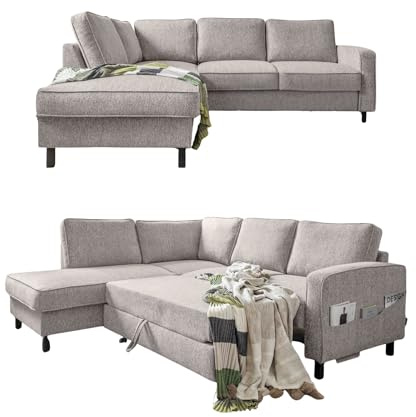 MIUFORM Molly L | limitierter Polsterstoff | 6 Sitzer Ecksofa | L-form links | 233 x 198 x 88cm Couch | Klappsofa mit Schlaffunktion | Schlafsofa klappbar (Salz&Pfeffer)