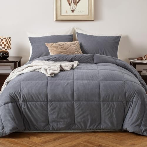 KASENTEX Kordsamt-Bettwäsche-Set für King-Size-Betten, flauschige Daunen-Alternative, warme Bettdecke mit weicher gebürsteter Mikrofaser-Rückseite, gemütliches Bettwäsche-Set, kastengenäht für