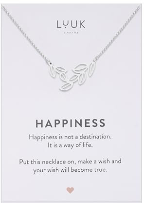 LUUK LIFESTYLE Collar moderno de acero inoxidable con colgante, longitud ajustable de 50 cm, joyería regalo para la mejor amiga, rama de olivo, plata