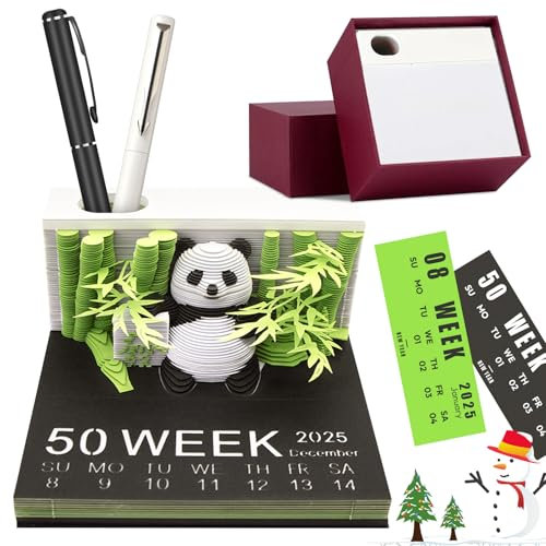 3D-Notizblock Panda, 3D Kalender 2025, 3D Kalender Abreißen 2025, 2025 Tischkalender Kreative Panda Haftnotize Papierskulptur Desktop-Ornament, Geschenk