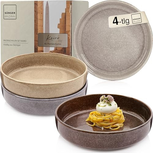 Sänger Kairo | Pastaschalen 4 teilig, 4x Nudel Schalen aus Steingut, Schüssel Set spülmaschinenfest mikrowellenfest kratzfest, große Schüssel mehrfarbig, Pasta Teller 800 ml VALUE COLLECTION