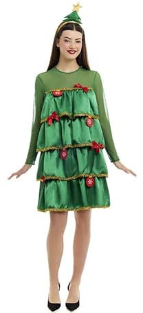 Partilandia Disfraz de Árbol de Navidad con volantes y diadema para mujer (Talla S)