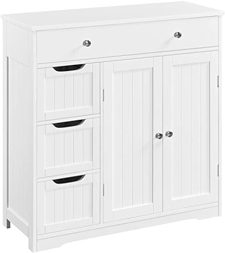 Yaheetech Bathroom Floor Cabinet Bathroom Storage Cabinet Free Standing Bathroom Storage Unit with 4 Drawers & 2 Doors, Adjustable Shelf, 30 x 80 x 81.5 cm, White