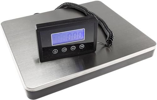 ChiliTec Digitale Paketwaage bis 50Kg mit Display Plattformwaage Briefwaage mit großer Plattform 30x25cm externes beleuchtetes LCD mit Spiralkabel