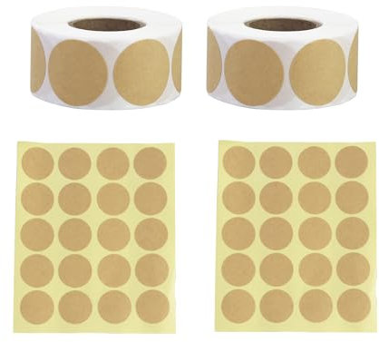 2 Rollen Kraftpapieraufkleber, runde Kraftpapieraufkleber mit 2 Blättern Kraftpapieraufkleber, punktförmige Klebeetiketten für Haus, Schule, Lager, Büro
