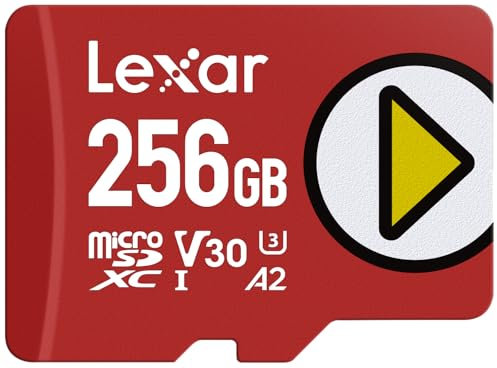 Lexar 256GB Play Micro SD Card, UHS-I, C10, U3, V30, A2, Full HD, 4K, Up to 205/140 MB/s microSDXC Memory Card, Expanded Storage for Nintendo-Switch, Gaming, Smartphones, Tablets (LMSPLAY256G-BNSNU)