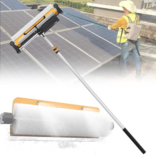 Kit de perche à alimentation automatique en eau, brosse à rouleau de nettoyage de panneau solaire électrique, kit de perche à alimentation en eau réglable, avec perche réglable de 7,5 m, pour nettoy
