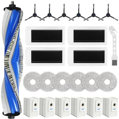 Tomkity Lot 24 Accessoires pour Robot Aspirateur ECOVACS DEEBOT X5 Omni / X5 Pro Brosse Rouleau + 6 Sacs + 6 Lingettes + 4 Filtres + Brosses Latérales + Brosse de Nettoyage