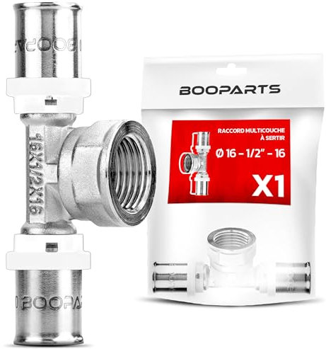 BOOPARTS raccordo multistrato 16-1/2F(15-21)-16 a crimpare contorno TH - Tee multistrato a crimpare - raccordo idraulico per tubo multistrato