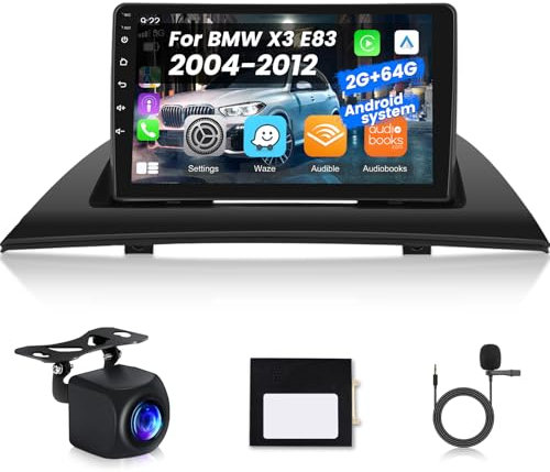 [2+64G] Android 13 Autoradio für BMW X3 E83 2004-2012 mit Wireless Carplay & Android Auto - 9 Zoll Touchscreen Autoradio mit WiFi GPS Mirror Link DSP FM/RDS Radio SWC+ AHD Rückfahrkamera