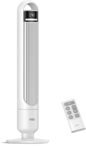 Dreo Tower fan for bedroom, 4 speeds, 3 floor fan modes for rooms with 90° wide oscillation, 28dB quiet sleep, speed 7.6m/s, protection