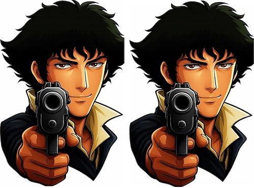 Spike Spiegel Peeker Anime Aufkleber Set 2 Stück 12x8 cm wetterfest für Auto Laptop Fenster Cowboy Bebop Design