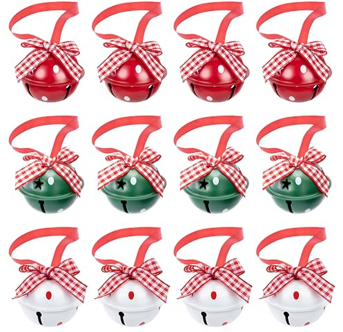 12 Stück Glöckchen Weihnachtsbaumschmuck, Glöckchen Weihnachtenbaum Anänger, Metall Jingle Bells Hängedeko, Schellen Glocken für Christbaum Weihnachten Deko Schmuck, 4 cm