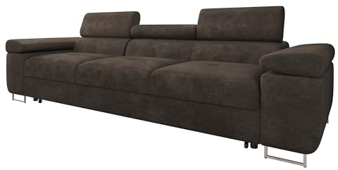 Mirjan24 Sofa mit Schlaffunktion Torezio III Bis, Dreisitzer Polstersofa mit Einstellbare Kopfstützen, Füße aus Metall Chrom, Sofagarnitur, Couchgarnitur (Lumo 40)