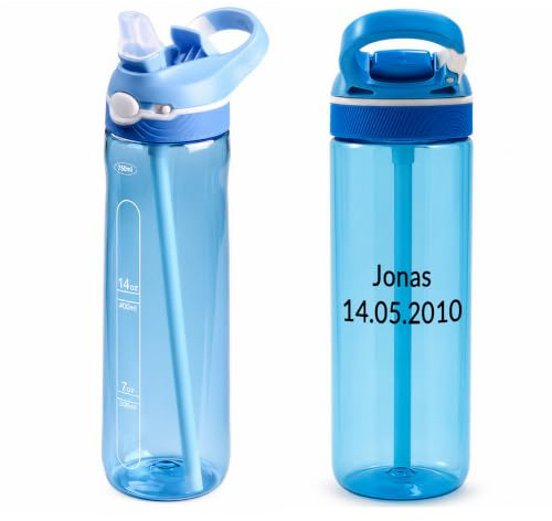 loongway Trinkflasche Kinder Personalisiert mit Name Wasserflasche 750ml | Auslaufschutz im Rucksack | Ein-Klick-Deckel | Clip-Tragegriff | Leicht für Sport & Schule | BPA-frei | Strohhalm
