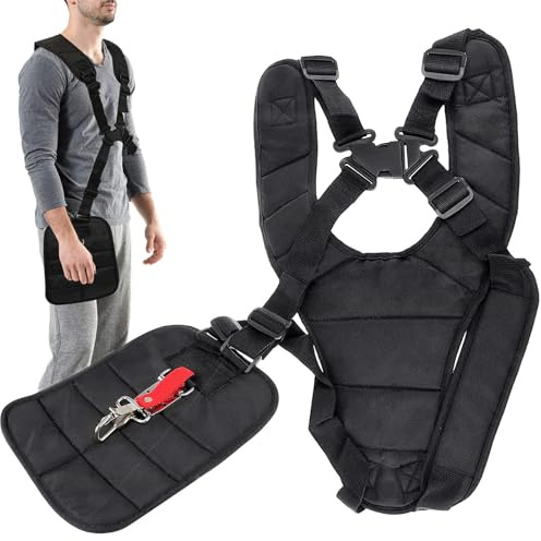 Nzoike Cinghia Doppia Tracolla per Decespugliatore, Imbracatura Regolabile con Gancio, Colore Nero, 55x37 cm