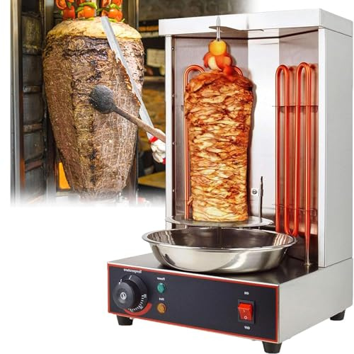 Griglia Arrosticini Elettrica Verticale, Girarrosto per Kebab, 2400W Infrarossi Rapidi, 360° Rotazione, 20 Libbre di Carne, Vassoio Raccogli Grasso, Acciaio Inossidabile, Silicone Guarnizione