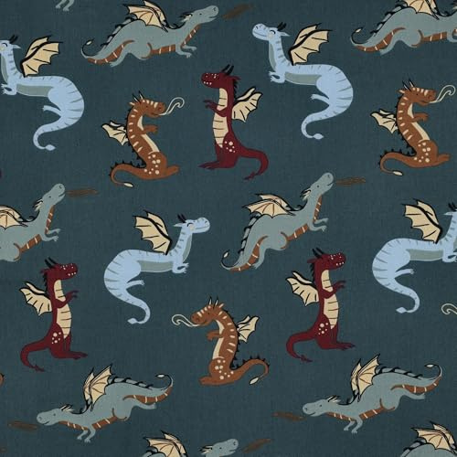 MAGAM-Stoffe Drachen Kinder Baumwollstoff ÖKO-TEX Meterware ab 50cm (Petrol)