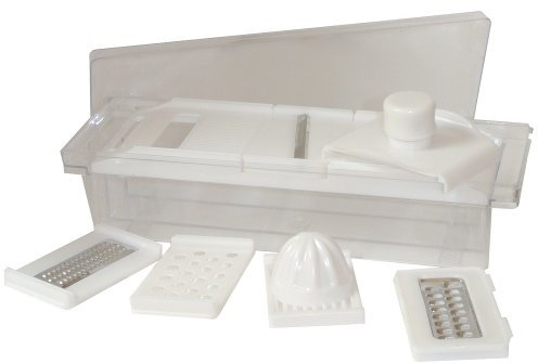 Promobo - Mandoline Cuisine + 6 Accessoires Bac Récupérateur & Poussoir